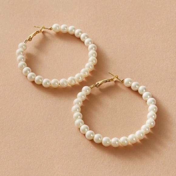 2/$29 Pearl Hoop Earrings - Picture 3 of 5